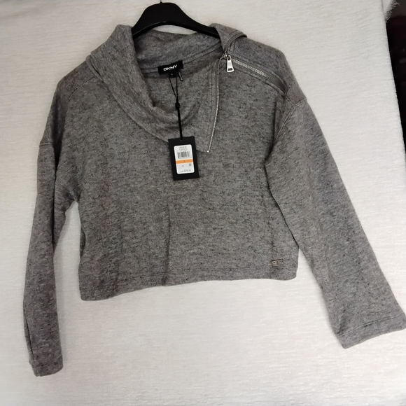 Dkny Sweaters - Donna Karen NY Gray Cropped  Sweater Size S. Zipper NWT